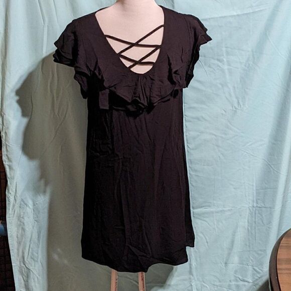 🆕NWT VERY J BLACK LATTICE FRONT DRESS (FULLY LINED) - MEDIUM - Picture 1 of 7